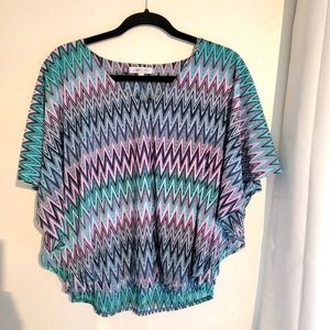 Jennifer Lopez Zig Zag Silk Chiffon Flowly Blouse Pastels